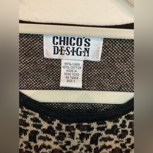 Chico’s Design Leopard Print Long Sleeve Top Fur Trim Around Wrists Size 1, US M - Picture 5 of 8